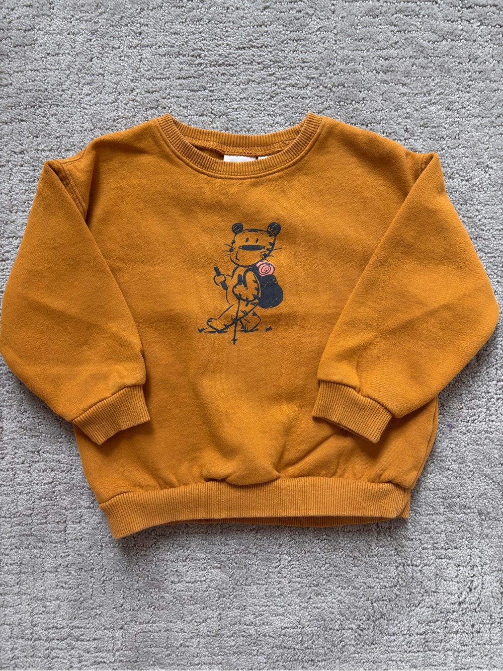 ZARA Kids' Mustard Crewneck Sweatshirt with Bear Graphic